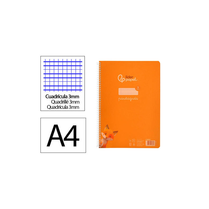 CUADERNO ESPIRAL LIDERPAPEL DIN A4 PAUTAGUIA TAPA PLASTICO80H 90GR CUADRO PAUTADO 3MM CON MARGEN COL