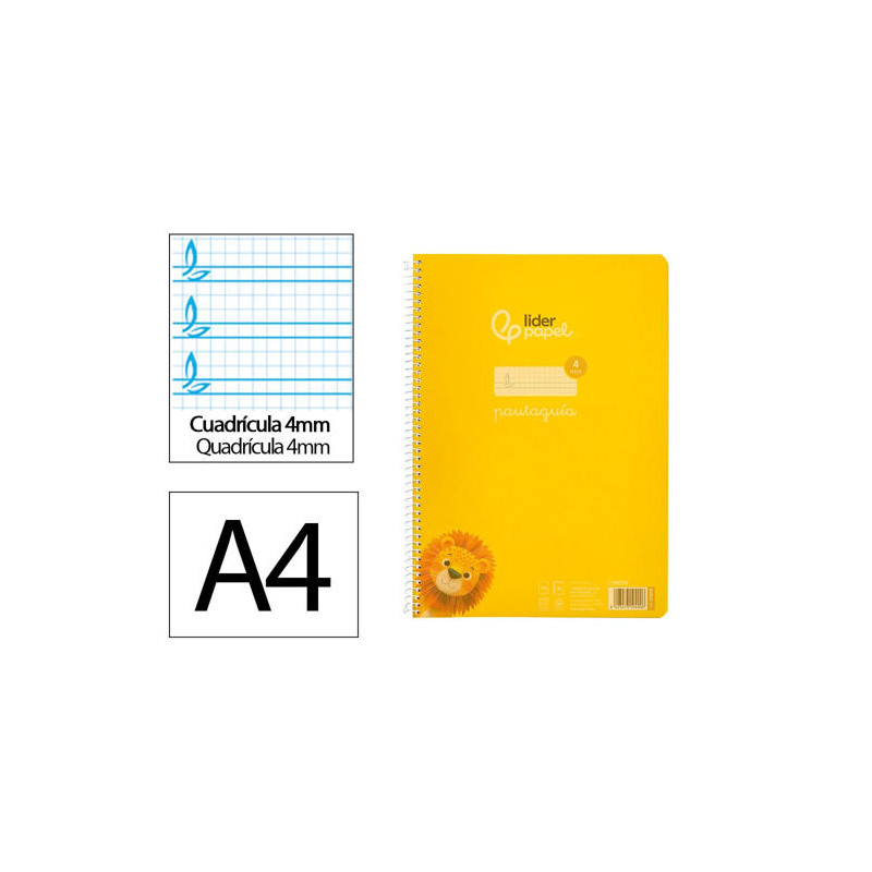 CUADERNO ESPIRAL LIDERPAPEL DIN A4 PAUTAGUIA TAPA PLASTICO80H 90GR CUADRO PAUTADO 4MM CON MARGEN COL