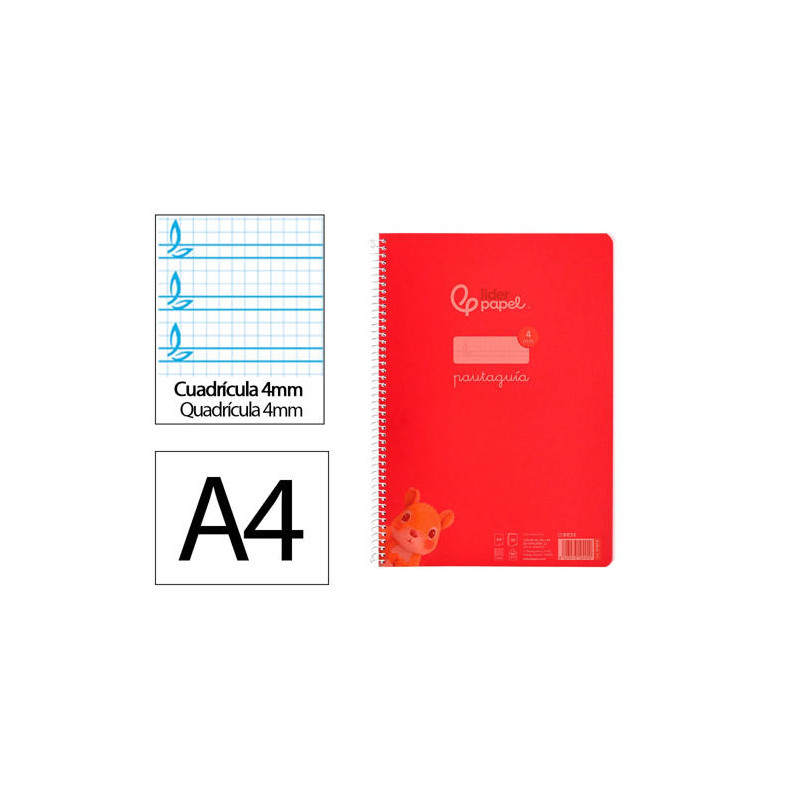 CUADERNO ESPIRAL LIDERPAPEL DIN A4 PAUTAGUIA TAPA PLASTICO80H 90GR CUADRO PAUTADO 4MM CON MARGEN COL