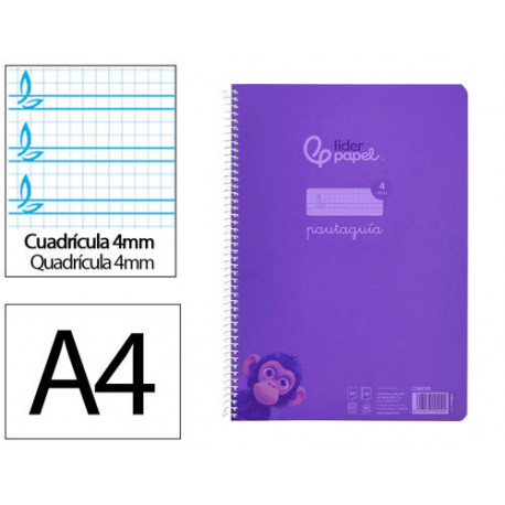 CUADERNO ESPIRAL LIDERPAPEL DIN A4 PAUTAGUIA TAPA PLASTICO80H 90GR CUADRO PAUTADO 4MM CON MARGEN COL