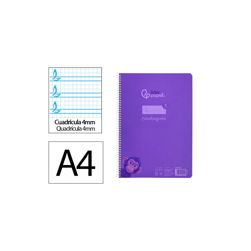 CUADERNO ESPIRAL LIDERPAPEL DIN A4 PAUTAGUIA TAPA PLASTICO80H 90GR CUADRO PAUTADO 4MM CON MARGEN COL