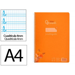 CUADERNO ESPIRAL LIDERPAPEL DIN A4 PAUTAGUIA TAPA PLASTICO80H 90GR CUADRO PAUTADO 4MM CON MARGEN COL