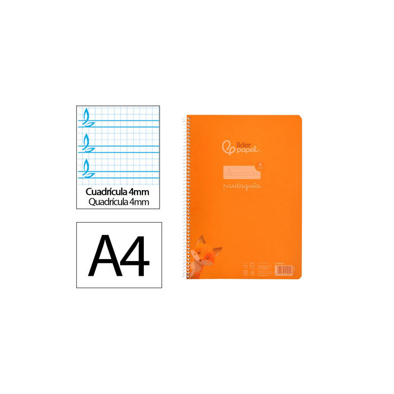 CUADERNO ESPIRAL LIDERPAPEL DIN A4 PAUTAGUIA TAPA PLASTICO80H 90GR CUADRO PAUTADO 4MM CON MARGEN COL