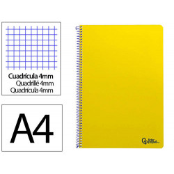 CUADERNO ESPIRAL LIDERPAPEL DIN A4 SMART TAPA BLANDA 80H 75GR CUADRO 4MM CON MARGEN COLOR AMARILLO