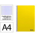 CUADERNO ESPIRAL LIDERPAPEL DIN A4 SMART TAPA BLANDA 80H 75GR CUADRO 4MM CON MARGEN COLOR AMARILLO