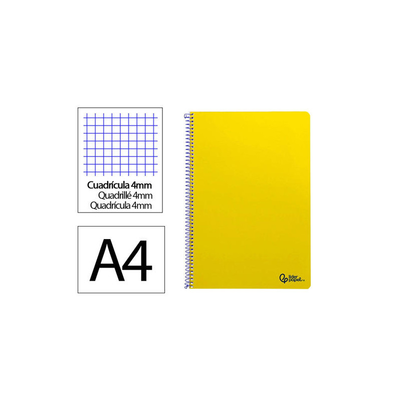 CUADERNO ESPIRAL LIDERPAPEL DIN A4 SMART TAPA BLANDA 80H 75GR CUADRO 4MM CON MARGEN COLOR AMARILLO