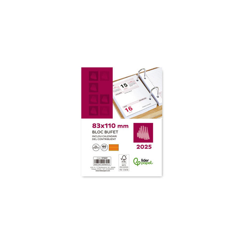 BLOC BUFETE LIDERPAPEL 2025 80X110 MM PAPEL 80 GR TEXTO EN CATALAN