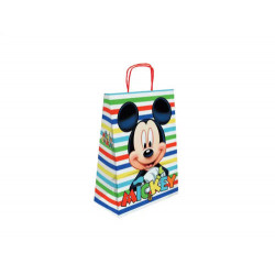 BOLSA PARA REGALO BASIKA PAPEL CELULOSA 90 GR MICKEY CON ASA RETORCIDA TAMA?O S 240X100X320MM