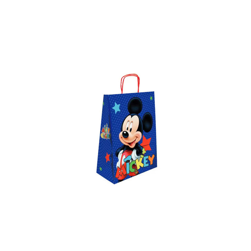 BOLSA PARA REGALO BASIKA PAPEL CELULOSA 90 GR MICKEY CON ASA RETORCIDA TAMA?O L 320X140X400 MM