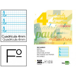 RECAMBIO LIDERPAPEL A4 PAUTAGUIA 100 HOJAS 75 G CUADRICULADO PAUTADO 4 MM CON MARGEN 4 TALADROS