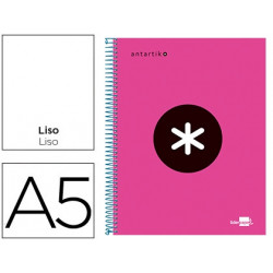 CUADERNO ESPIRAL A5 MICRO ANTARTIK TAPA FORRADA 120H 90 GR LISO CON BANDAS 6 TALADROS COLOR ROSA FLU