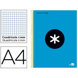 CUADERNO ESPIRAL A4 MICRO ANTARTIK TAPA FORRADA 120H 90 GR CUADRO 5MM 5 BANDAS 4 TALADROS COLOR AZUL