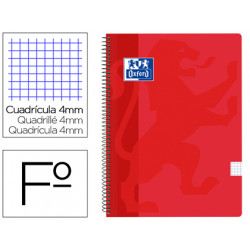 CUADERNO ESPIRAL OXFORD SCHOOL CLASSIC TAPA POLIPROPILENO FOLIO 80 HOJAS CUADRO 4 MM CON MARGEN ROJO