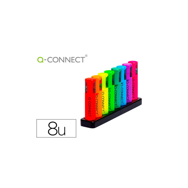 ROTULADOR Q-CONNECT FLUORESCENTE NEON PUNTA BISELADA ESTUCHE DE SOBREMESA 8 COLORES SURTIDOS